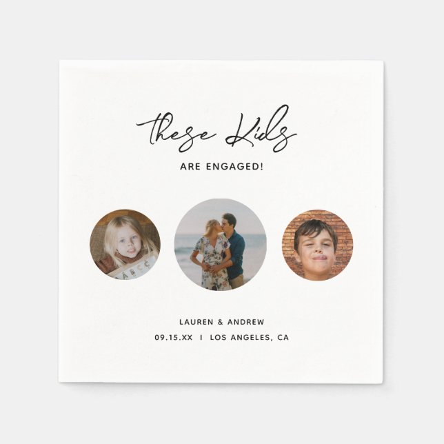 Modern Funny Childhood Photo Engagement Party  Napkin (Front)