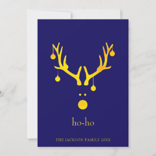 Modern funny Christmas card reindeer gold blue