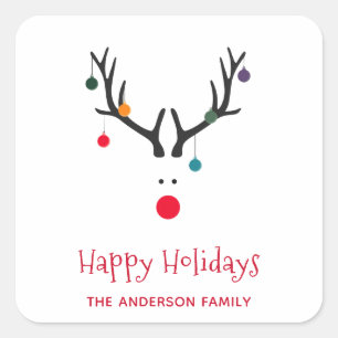 Modern funny Christmas holidays reindeer white Square Sticker