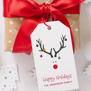 Modern funny Christmas reindeer white holidays Gift Tags