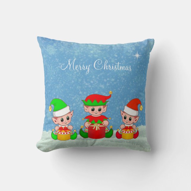 Modern Funny Cute Christmas Elf Buddies Cushion (Front)