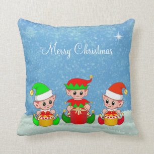 Modern Funny Cute Christmas Elf Buddies Cushion