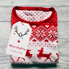 Modern funny cute Christmas reindeer on white Gift Tags