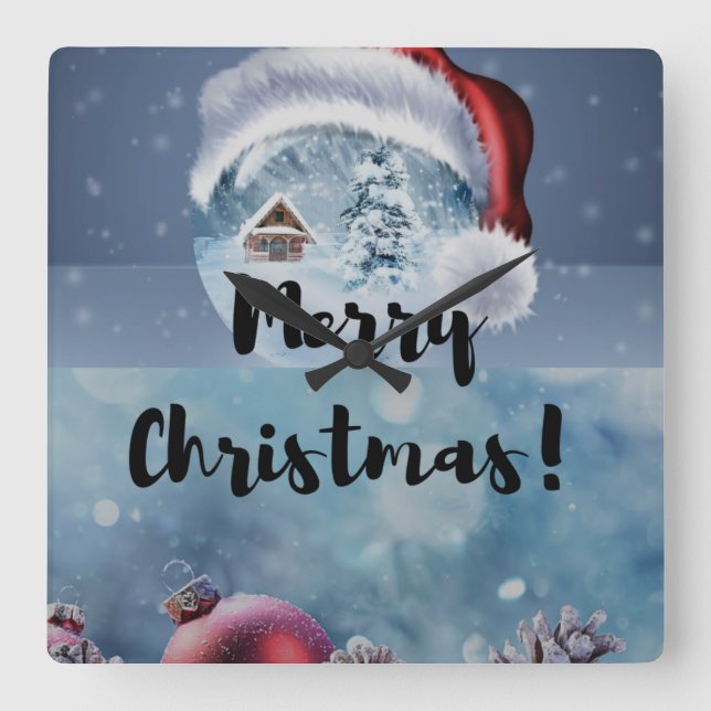 Modern funny cute Christmas reindeer      Square Wall Clock (Front)