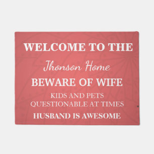 Modern Funny Family Name Welcome Personalised Door Doormat