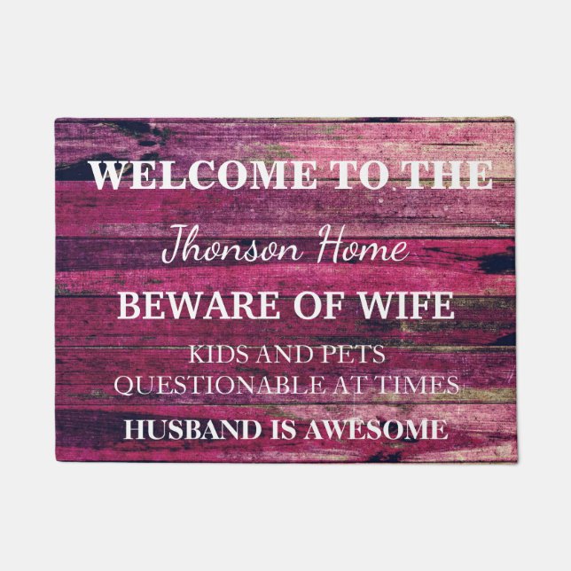 Modern Funny Family Name Welcome Personalised Door Doormat (Front)