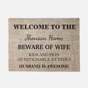 Modern Funny Family Name Welcome Personalised Doormat
