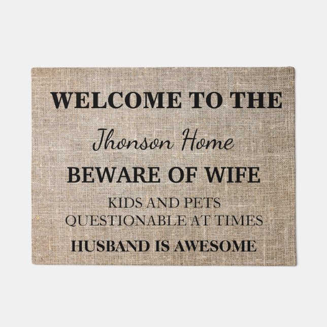 Modern Funny Family Name Welcome Personalised Doormat (Front)