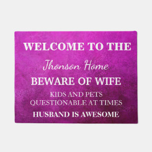 Modern Funny Family Name Welcome Personalised Doormat