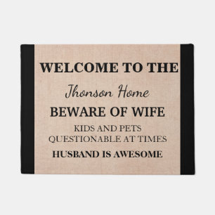 Modern Funny Family Name Welcome Personalised Doormat