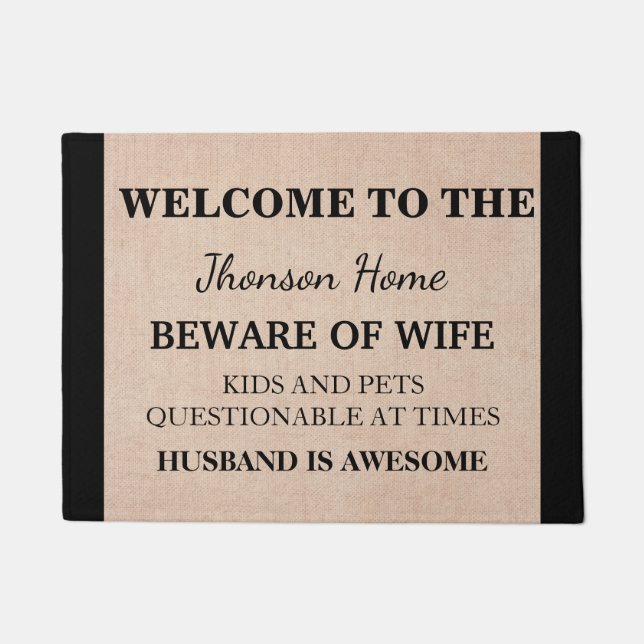 Modern Funny Family Name Welcome Personalised Doormat (Front)