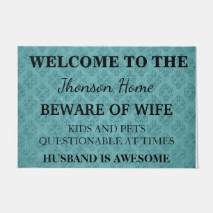 Modern Funny Family Name Welcome Personalised Doormat