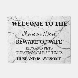 Modern Funny Family Name Welcome Personalised Doormat