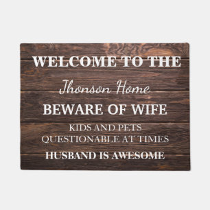 Modern Funny Family Name Welcome Personalised Doormat