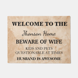 Modern Funny Family Name Welcome Personalised Doormat
