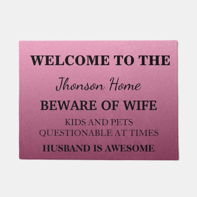 Modern Funny Family Name Welcome Personalised Doormat (Front)
