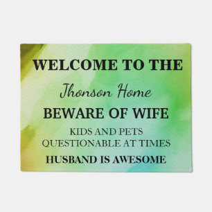 Modern Funny Family Name Welcome Personalised Doormat