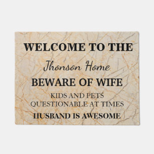 Modern Funny Family Name Welcome Personalised Doormat