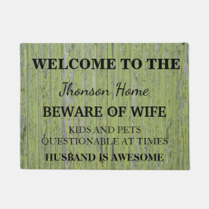 Modern Funny Family Name Welcome Personalised Doormat