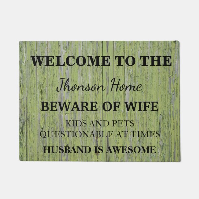 Modern Funny Family Name Welcome Personalised Doormat (Front)