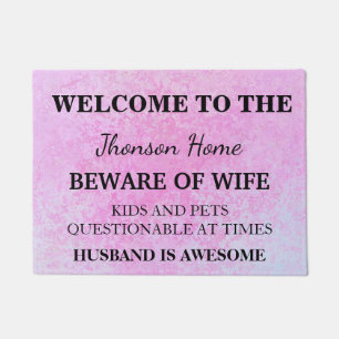 Modern Funny Family Name Welcome Personalised Doormat