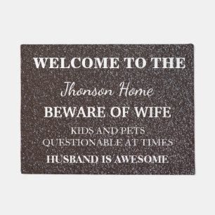 Modern Funny Family Name Welcome Personalised Doormat