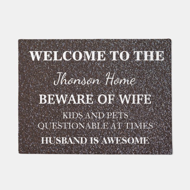 Modern Funny Family Name Welcome Personalised Doormat (Front)