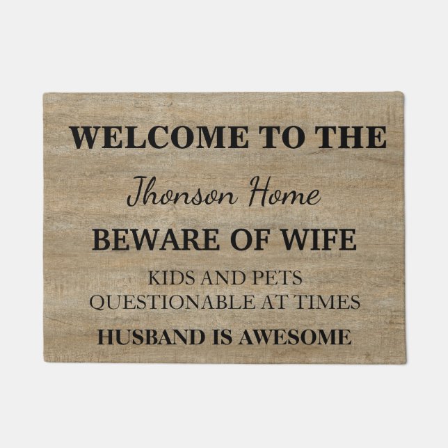 Modern Funny Family Name Welcome Personalized Doormat (Front)