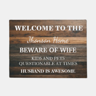 Modern Funny Family Name Welcome Personalized Doormat