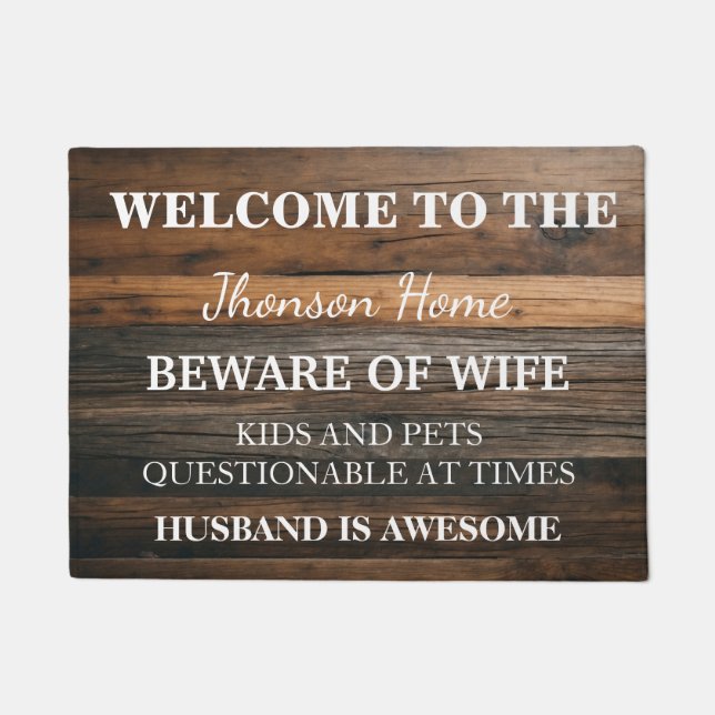 Modern Funny Family Name Welcome Personalized Doormat (Front)