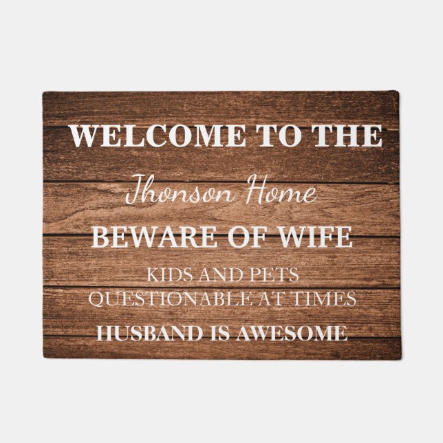 Modern Funny Family Name Welcome Personalized Doormat (Front)
