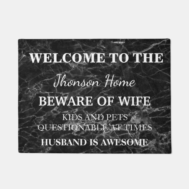 Modern Funny Family Name Welcome Personalized Doormat (Front)