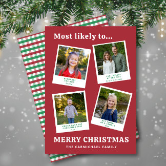 Modern Funny Family Photos Red Green Check Holiday