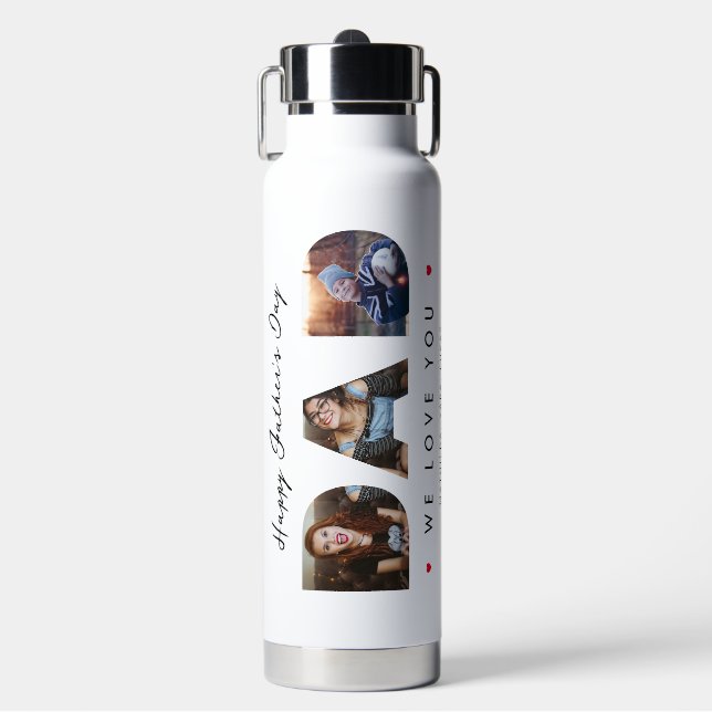 Modern Funny Father's Day from Daughter 3 Photo Water Bottle (Front)