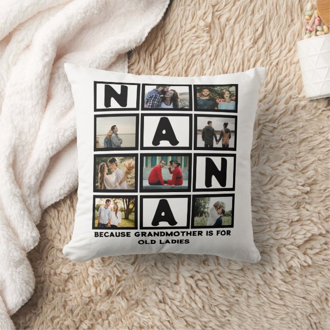 Modern Funny Grandmother Cute Nana 8 Photo Collage Cushion (Blanket)