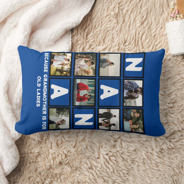 Modern Funny Grandmother Cute Nana 8 Photo Collage Lumbar Cushion (Blanket)