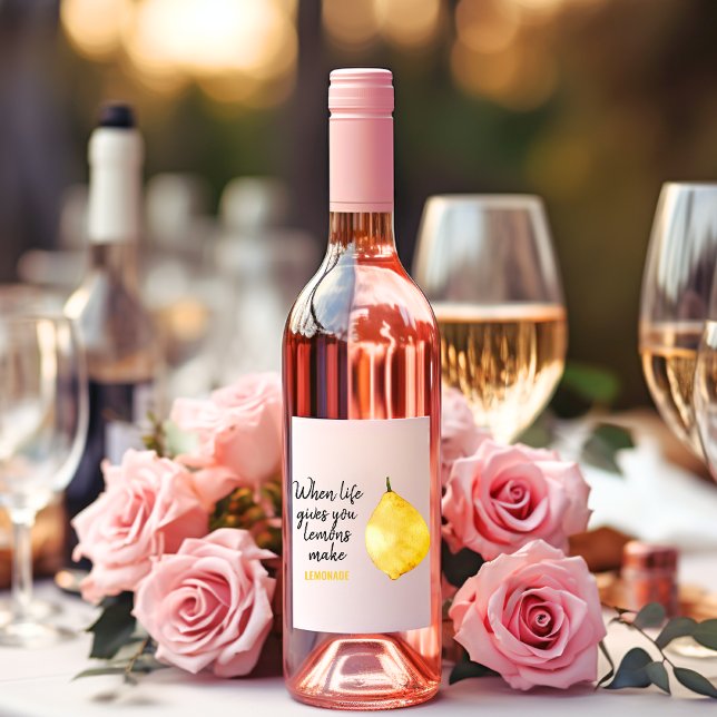 Modern Funny Lemon Yellow Quote Wine Label (Creator Uploaded)