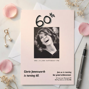 Modern Funny Light Pink Photo 60th Birthday Invitation