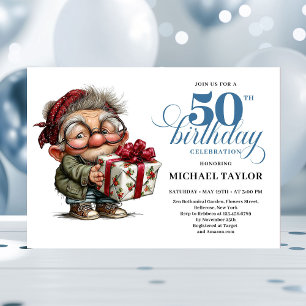Modern Funny Man 50th Birthday Humor Cartoon Style Invitation
