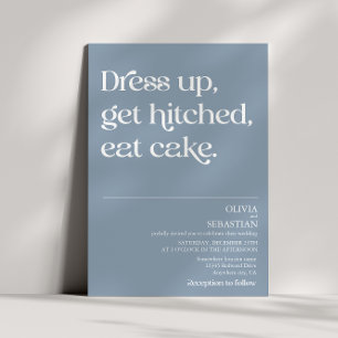 Modern Funny Minimal Typography Dusty Blue Wedding Invitation