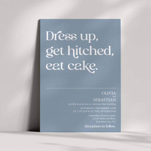 Modern Funny Minimal Typography Dusty Blue Wedding Invitation (Creator Uploaded)