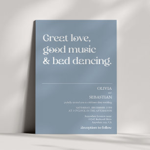Modern Funny Minimal Typography Dusty Blue Wedding Invitation