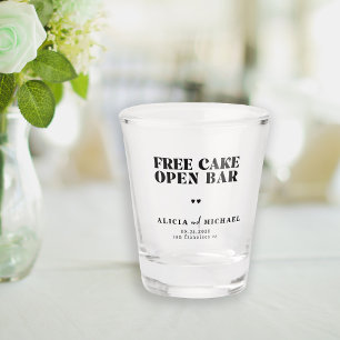 Modern funny open bar wedding save the date shot glass
