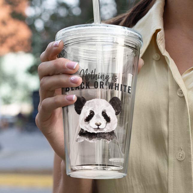 Modern Funny Panda Black And White With Quote Acrylic Tumbler (Creator Uploaded)