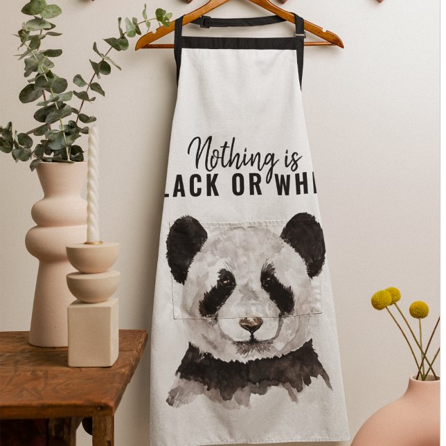 Modern Funny Panda Black And White With Quote Apron (Creator Uploaded)