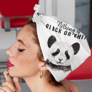 Modern Funny Panda Black And White With Quote Bandana