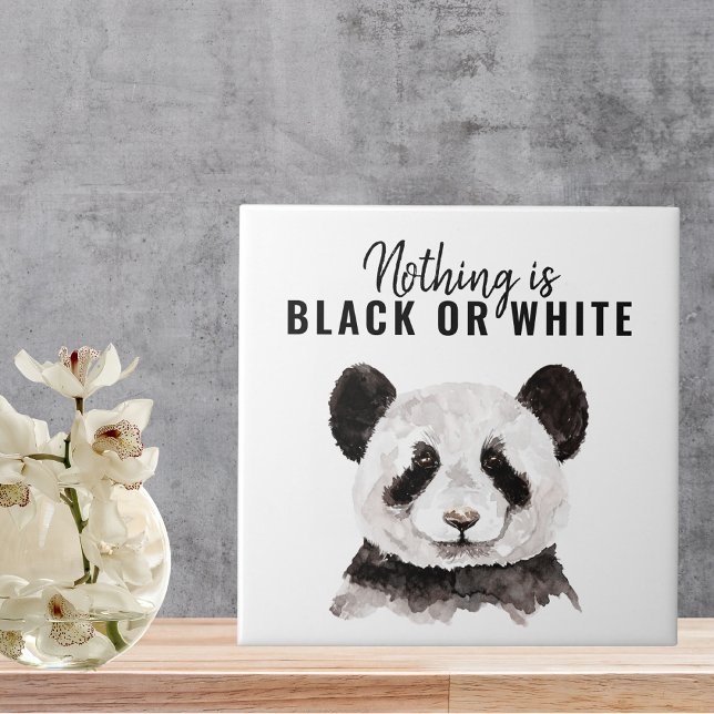 Modern Funny Panda Black And White With Quote Ceramic Tile (Creator Uploaded)