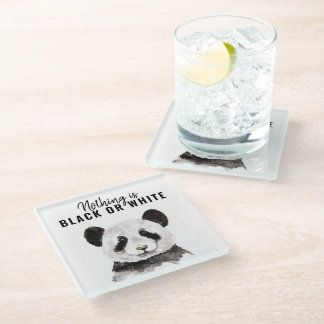 Modern Funny Panda Black And White With Quote Glass Coaster