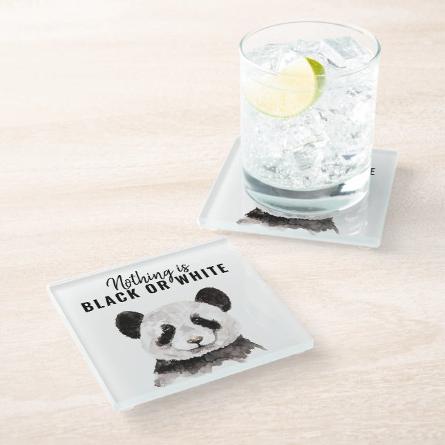 Modern Funny Panda Black And White With Quote Glass Coaster (Angled)
