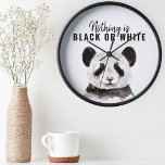 Modern Funny Panda Black And White With Quote Round Clock<br><div class="desc">Modern Funny Panda Black And White With Quote</div>